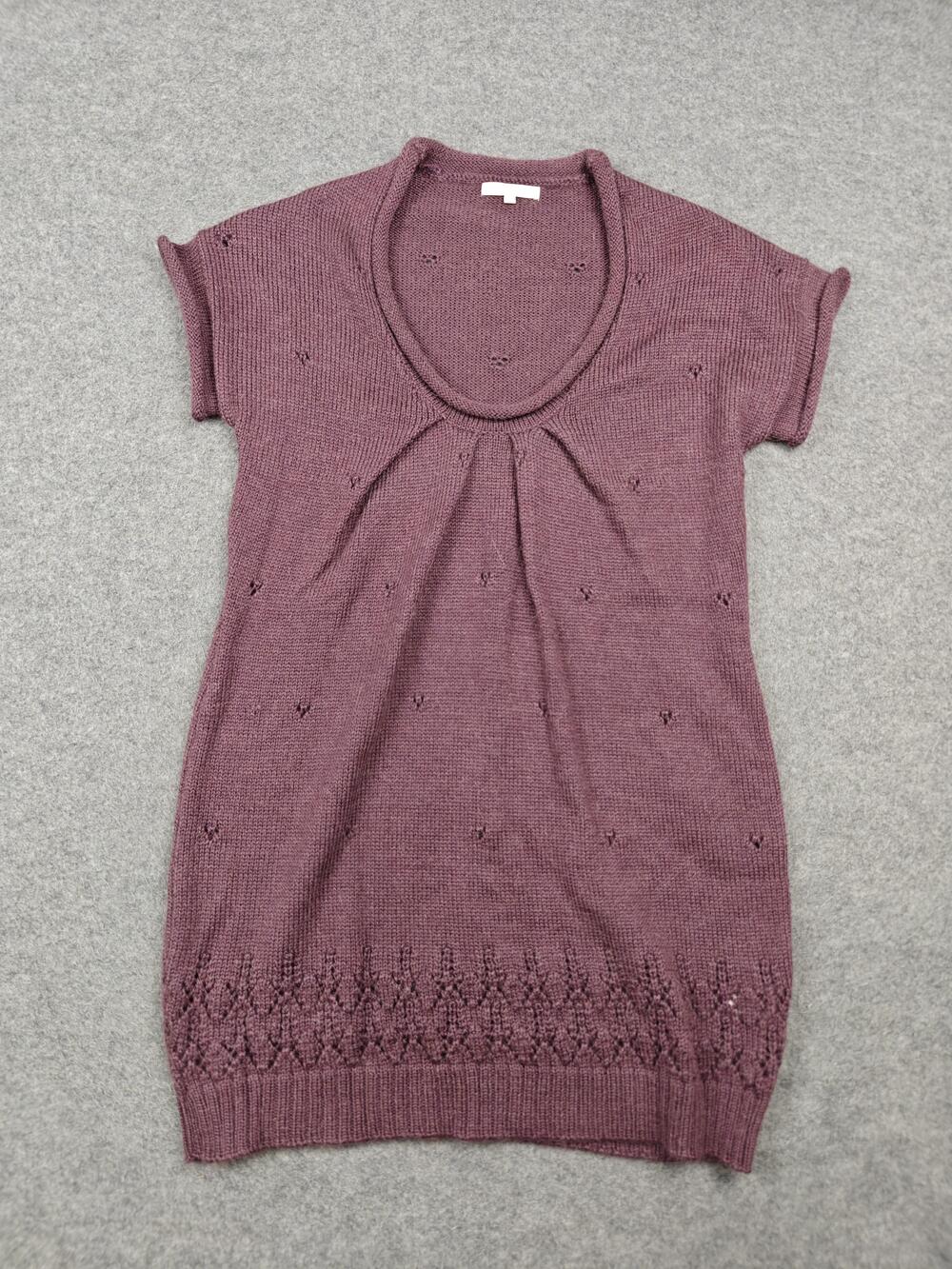 CHICA Sweater Womens 36 Purple Tunic Scoop Neck Short Sleeve Knit Lightweight